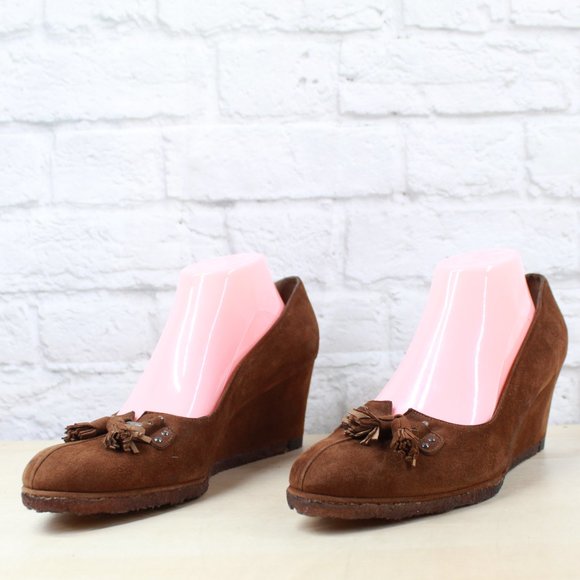 Stuart Weitzman Brown Suede Slip-on Wedge Casual Shoes Size 11 N - Picture 2 of 9